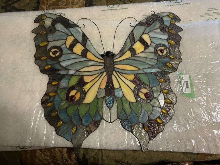 Beautiful intricate butterfly stained glass window hanger 20" wide