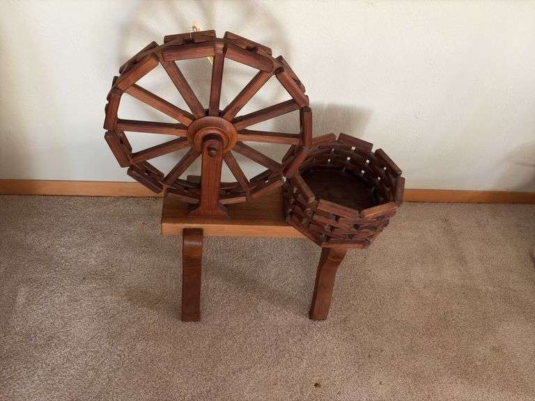 Amana walnut spinning wheel plant stand 28" tall