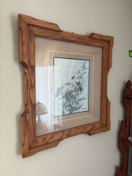 Schanz Furn Amana oak picture frame 21.5 x 22.5 w/ Landengerger Goldfinch print
