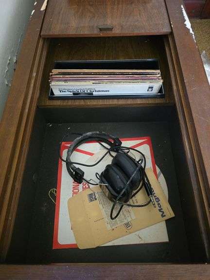 Magnavox console stereo 64" wide and a portable turntable