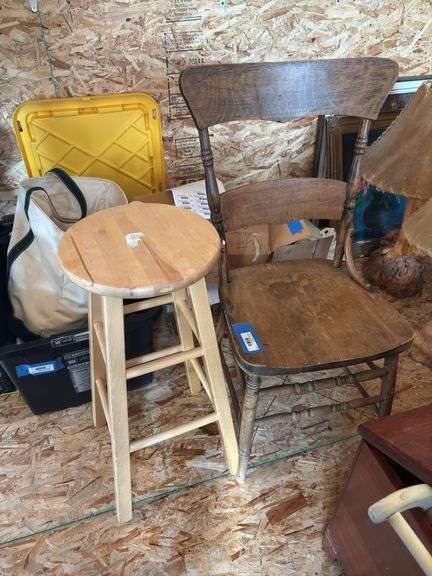 Antique chair and modern barstool
