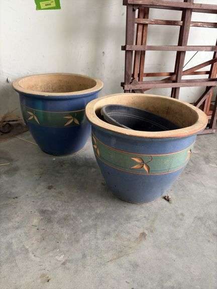 2 Ceramic planters 12" tall x 15" round