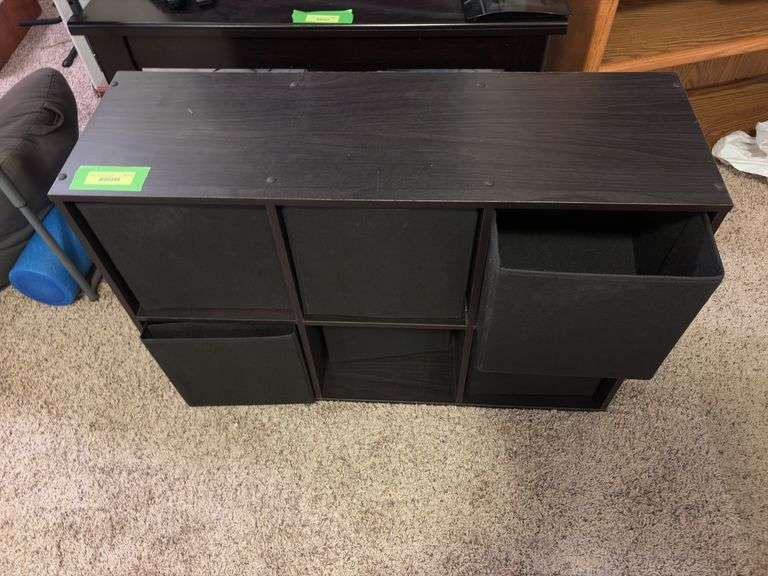 Black cubby storage w/ cloth baskets 24 x 36