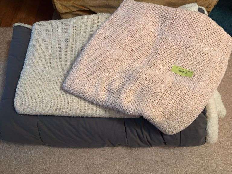 One warm fuzzy blanket and two sheet blankets