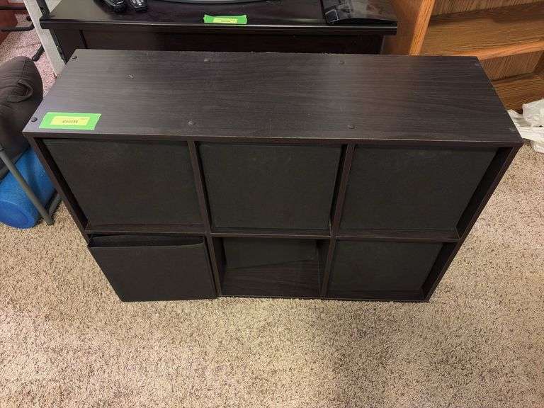 Black cubby storage w/ cloth baskets 24 x 36