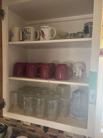 Ceramic dishes, and lots of drinking glasses