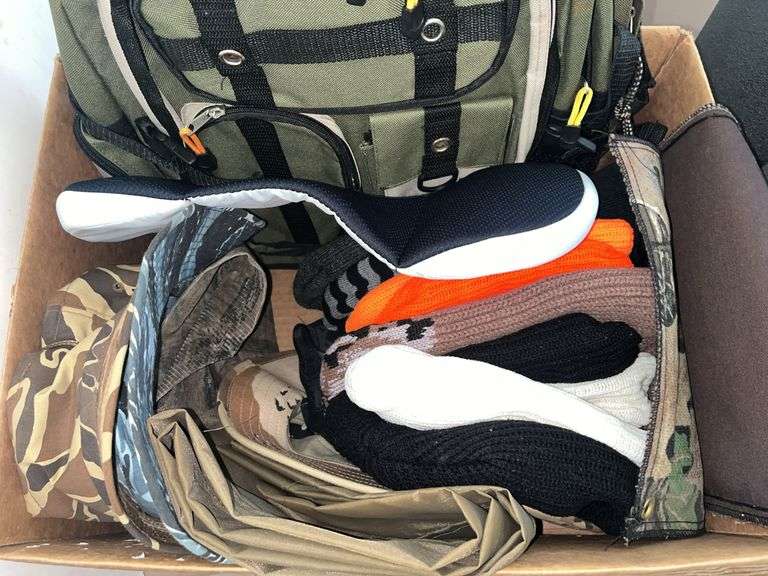 Hats of all kinds, backpack, sleeping pad