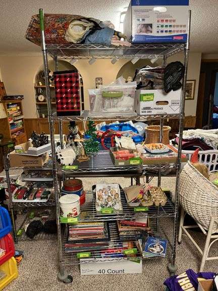 Rolling shelf unit 18D x 36L x 76H Now think about it, the shelf is FULL of other lots. Do not sign up for an early pick time, it will still be full! NO CONTENTS!!
