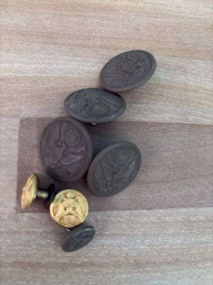 Military buttons and Log of Navigation June 1945 magazine