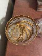 Ironstone platter and casserole dish, gold edged Berry set, covered butter, C& S