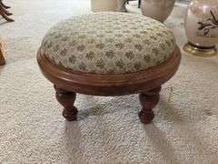 Kraus Furniture Amana walnut 18" round upholstered footstool