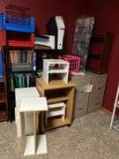 Metal shelf units, ring binder notebooks, shelving cubicals, filing cabinets, bookcase