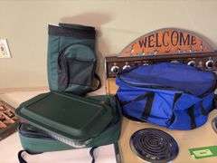 Three cooler bags-oval crockpot size, double wine bottle size and oval Pyrex size with dish and lid inside