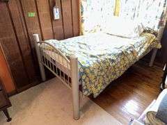 Twin size metal bed with Serta Bristol mattress and linens Very clean!!