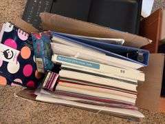 Office supplies, Canon mx492 printer, paper, small lock box, teakwood desk trays