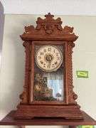 Antique oak kitchen clock w/ alarm 14 wide x 23 tall