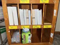 13D x 26L x 72H pine cubbies for teacher mail boxes, full of educational materials