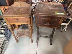 Two antique/vintage phone stands with dovetail drawers