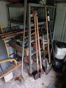3 metal shelf units all are different sizes and some poly tarps, NO CONTENTS