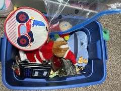 5 totes of kids toys and kids and adult clothes