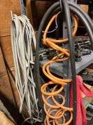 Level, vise, screwdrivers, air hose and drop cord Shelf 2 & 3, L side of shelf