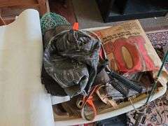 Dip nets, fishing pole, targets, shotgun cleaning kits, camo, etc