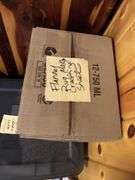 15+ boxes and totes of mostly fabric, denim, rug making items, knitting and sewing related - CRAFTY CORNER