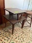 MCM two tier end table, heavy, and wooden stool