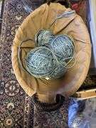 15+ boxes and totes of mostly fabric, denim, rug making items, knitting and sewing related - CRAFTY CORNER