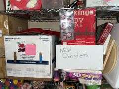 Boxes and boxes of fabric, Christmas, ribbon, decor boxes, paints/brushes, Legos, tins you name it, it's probably here.