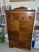 Walnut waterfall front chest of drawers and nightstand dresser is 18d x 32l x 54h NO CONTENTS