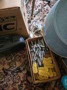 Vintage hair dryers, curlers, clock radio, boombox, fan, NIB KMC 12” portable black & white TV, etc