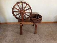 Amana walnut spinning wheel plant stand 28" tall