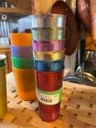 Vintage aluminum tumblers and plastic glasses