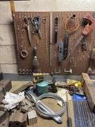 All tools on benchtop EXCLUDING VISE-bits, washers, torch, metal product drawers, torque wrench, etc