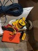 Rope, drop cords, bits, multipurpose plastic boxes, tape measure, bug spray, hooks, etc