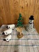 Handcrafted sheep, bell tree and snowman and candle spinner