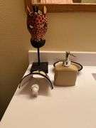 African animal prints and decor, rug, towels, fold up drying rack