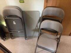 Tan/Grey square card table and 4 chairs