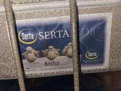 Twin size metal bed with Serta Bristol mattress and linens Very clean!!