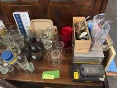NFL glasses, thermoses, IA Hawkeyes frosted glasses, measuring spoons, clear glass, etc