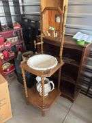 Vintage Oak washstand with pitcher and bowl