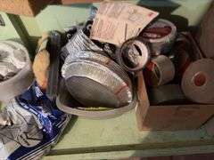 All on shelves includes all kinds of hardware, tools, tins, seal, tapes, etc BRING YOUR BOXES!!