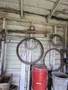 Contents of tool shed includes tool boxes, 2 floor jacks, 2 man saw, windows, buckets of charcoal, nail kegs, nails, pony shoes and more See photos, bring your gloves!