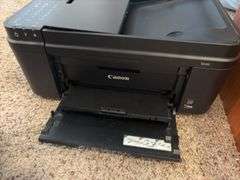 Office supplies, Canon mx492 printer, paper, small lock box, teakwood desk trays