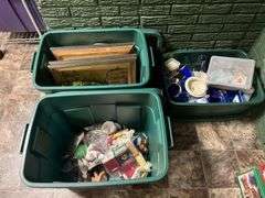 3 totes of Hallmark ornaments, glassware, pictures and frames etc...