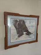 Schanz Furn Amana oak picture frame 39 x 31.5 w/ Landenberger Bald Eagle print, S/N 341/500