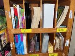 13D x 26L x 72H pine cubbies for teacher mail boxes, full of educational materials