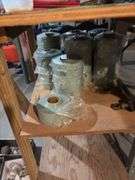 Metal shelf and contents includes vinyl tape, coolers of all sizes, security light, file box, etc