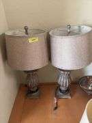 3 table lamps and spool style stand